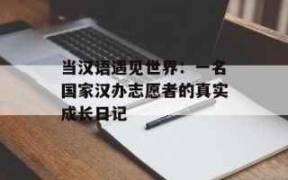 当汉语遇见世界：一名国家汉办志愿者的真实成长日记