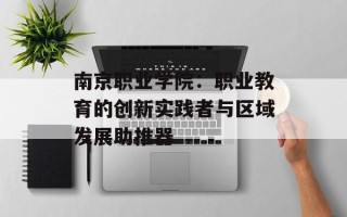 南京职业学院：职业教育的创新实践者与区域发展助推器