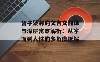 智子疑邻的文言文翻译与深层寓意解析：从字面到人性的多角度拆解