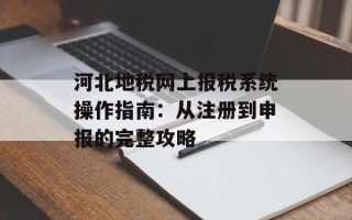 河北地税网上报税系统操作指南：从注册到申报的完整攻略