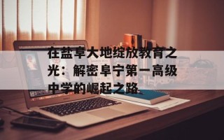 在盐阜大地绽放教育之光：解密阜宁第一高级中学的崛起之路
