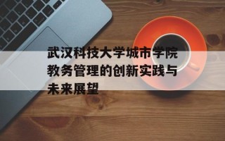 武汉科技大学城市学院教务管理的创新实践与未来展望