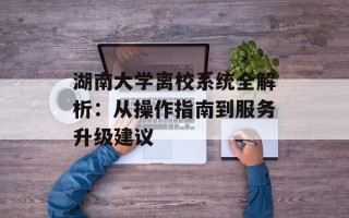 湖南大学离校系统全解析：从操作指南到服务升级建议